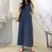 ELLE 2024 New Fashion Round Neck Sleeveless Loose Pocket Long Pullover Bohemian Denim Elegant Dress_mkmklike.com