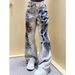 Unisex Distressed Graffiti Jeans – High Street Loose Straight Leg Denim Pants (Blue/Black/Light Gray, Cotton, S-XXXL)_mkmklike.com