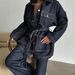 Women's Clothing Retro Indigo Blue Denim Jacket With Waist Cinching Belt Loose Long Sleeve Casual Fashion For Spring_mkmklike.com