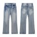 Men's Clothing Lightning Cat Claw Ice Blue Snowflake Washed Damaged Four Seasons Wide Leg Jeans Bootcut_mkmklike.com