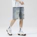 Men's Clothing Ripped Denim Shorts Thin Straight Loose Casual Mid Length Pants Trendy Beggar Five Point Pants_mkmklike.com