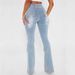 Women's Clothing Sexy High Waist Ripped Elastic Eyelet Straps Hollow Denim Flared Pants_mkmklike.com