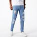 Men's American Style Stretch Denim Jeans With Ripped Details Light Blue Casual Trousers Comfortable Fit_mkmklike.com