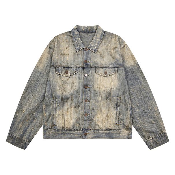 Vintage Washed Distressed Denim Jacket - Streetwear Boxy Fit With Bamboo Texture & Mud Dye For Men's Cleanfit Style_mkmklike.com