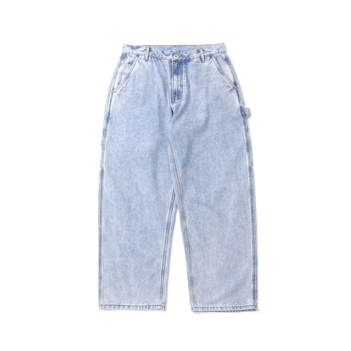 Men's Loose Fit Workwear Jeans Snowflake Wash Distressed Logging Casual Denim Pants Midweight Straight Mid Waist_mkmklike.com