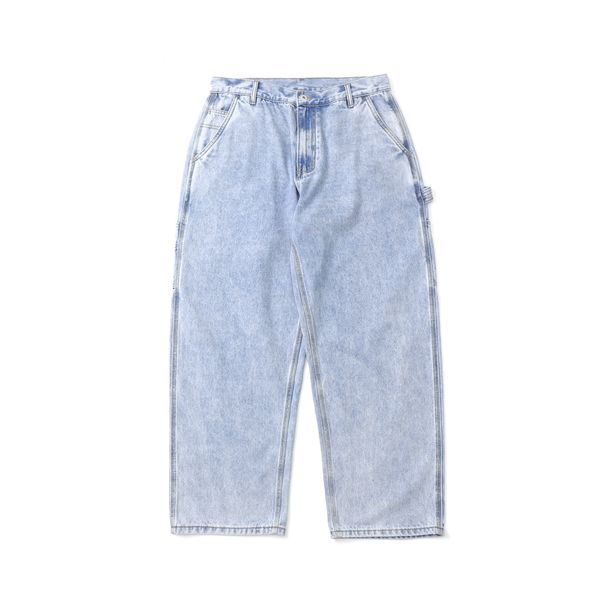 Men's Loose Fit Workwear Jeans Snowflake Wash Distressed Logging Casual Denim Pants Midweight Straight Mid Waist_mkmklike.com