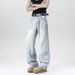 American High Street Washed Light Blue Scratch Slightly Flared Jeans For Men's Spring Summer Trendy Brands, Rugged And_mkmklike.com