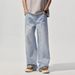 Men's Light Blue Relaxed Fit Straight Leg Jeans - Vintage Washed Denim Pants For Casual Wear_mkmklike.com