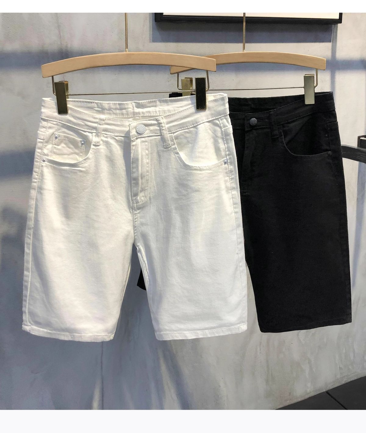 Men's 5 Inch Denim Shorts Summer Style Thin High Waisted Slimming Straight Leg Wide Leg White Semi-Elastic Casual Shorts_mkmklike.com