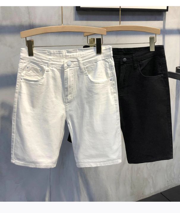 Men's 5 Inch Denim Shorts Summer Style Thin High Waisted Slimming Straight Leg Wide Leg White Semi-Elastic Casual Shorts_mkmklike.com