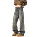 Retro Ripped Jeans Men's Spring And Autumn Washed Old American High Street Trendy Brand Casual Straight Loose Wide-leg Pants_mkmklike.com