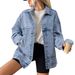 Trendy Oversized Denim Jacket For Women - Classic Polo Collar With Functional Pockets (Light Blue/Navy/Black/Charcoal/White, S-2XL)_mkmklike.com