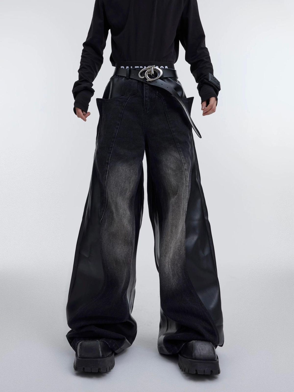 Men's Style High Street Washed Straight Leg Jeans Flared Loose Fitting Floor Length Denim Trousers Retro Patchwork Design_mkmklike.com