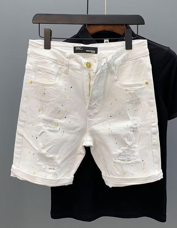 Men's Clothing Men's Summer Casual Retro Distressed Paint Splatter Cargo Shorts Loose Fit Trendy High Street Five Point Denim Pants_mkmklike.com