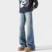 High Street Men's Washed Lightning Pattern Jeans American Style Distressed Plus Size Wide Leg Straight Leg Trousers For Spring_mkmklike.com