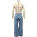 foreign Trade Women's Fashion Solid Color Loose Casual Sexy Ripped Hollow Straight Jeans For Women Wholesale_mkmklike.com