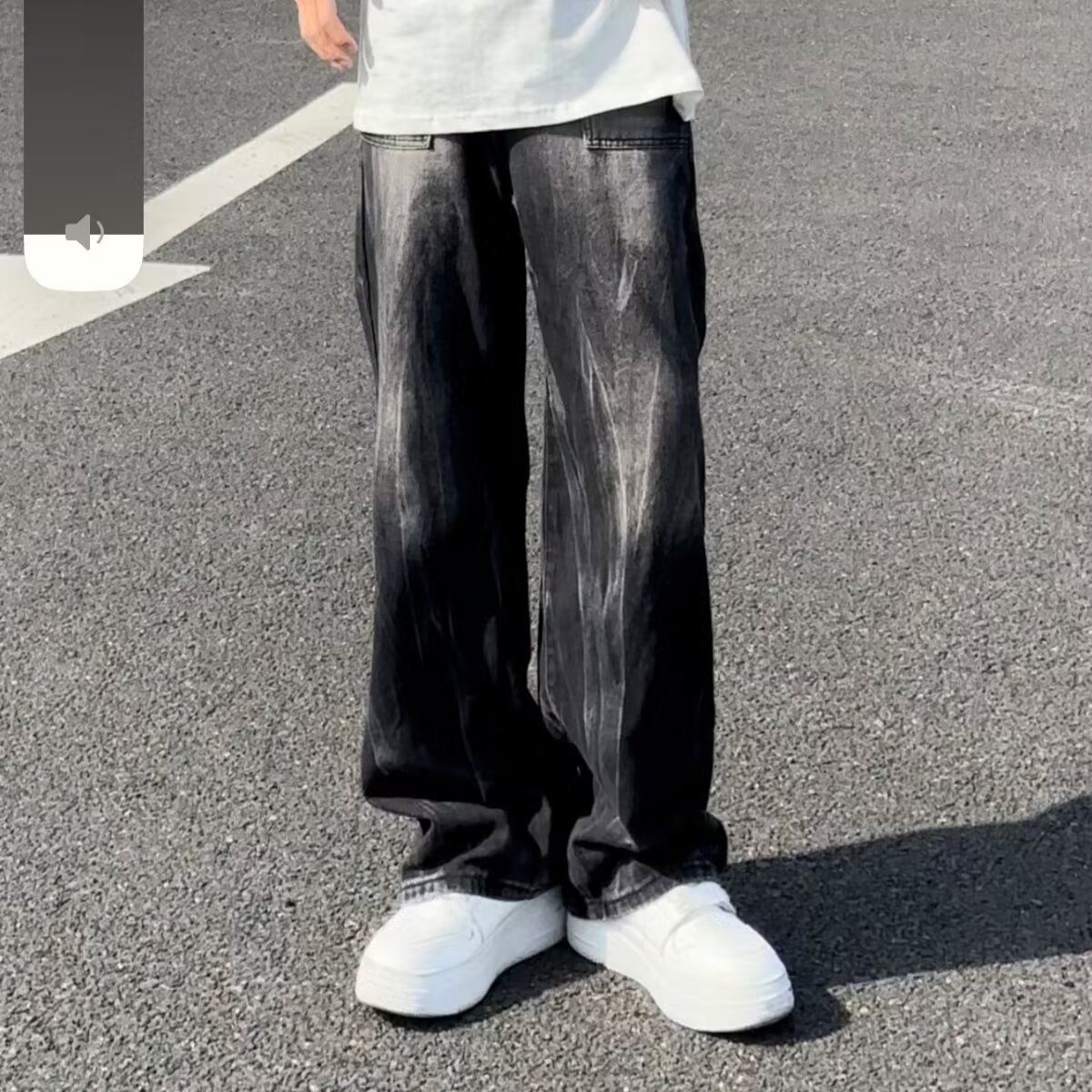 Men's Retro Washed Jeans High Street Trendy Brand Loose Wide Leg Drape Straight Pants_mkmklike.com