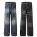 Men's Clothing Summer Wide Leg Jeans Distressed Washed Lightning Pattern American Style Retro Fashion Handsome Casual Denim_mkmklike.com