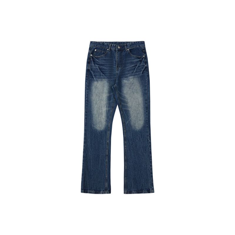 Men's Clothing Ice Blue 517vibe Lightning Burst Blue Cleanfit Jeans Heavy Washed Flared Pants_mkmklike.com