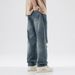 Men's Clothing New Retro Washed Hole Jeans Men's Casual Versatile Loose Straight Wide Leg Pants Handsome Style_mkmklike.com