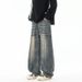 Spring And Autumn New Washed And Old Segmentation Design Scimitar Jeans Men's High Street Retro Fattened And Enlarged Casual Trousers_mkmklike.com
