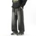 Relaxed Fit Straight Leg Men's Jeans - Classic Vintage Washed Denim Trousers For Casual Wear Breathable Cotton-Blend Fabric_mkmklike.com