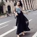 ELLE Summer Loose Fashion New Denim European And American Style Patchwork Camisole Chiffon Vest Long Strap Dress_mkmklike.com