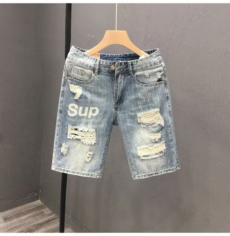 Japanese Streetwear Distressed Denim Shorts – Vintage Washed & Oversized Fit (Light Blue, Sizes 28-36)_mkmklike.com