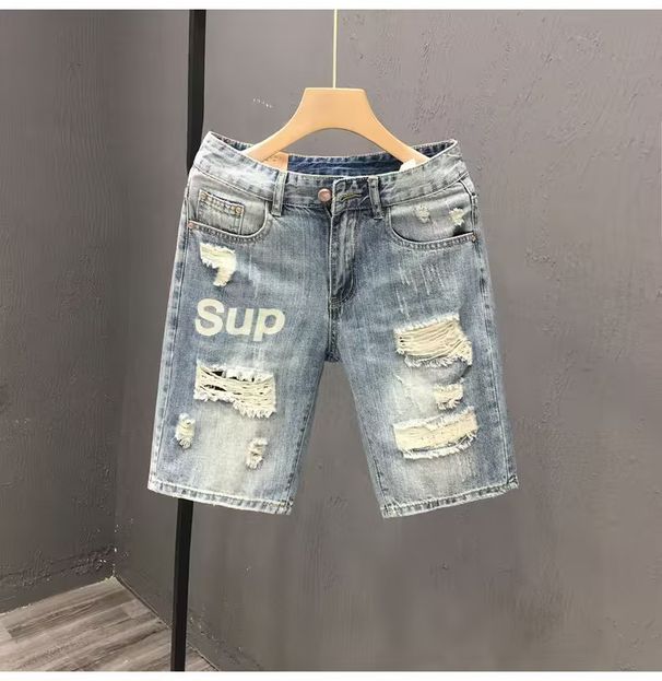 Japanese Streetwear Distressed Denim Shorts – Vintage Washed & Oversized Fit (Light Blue, Sizes 28-36)_mkmklike.com