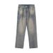 Men's Vintage Washed Blue Jeans - Retro Clean Fit Straight Leg Stretch Denim Pants For Men | Trendy Slim Fit Comfortable Casual Trousers_mkmklike.com