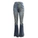 Elegant Distressed Flare Jeans For Women – Vintage Washed Denim With Double Button Detail_mkmklike.com