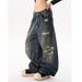 Men's Clothing Streetwear Destroyed Jeans – Vintage Washed Denim With Artistic Rips & Patchwork (Unisex Straight-Leg, Non-Stretch Cotton)_mkmklike.com