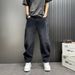 Men's Retro Washed Jeans Casual Loose Fit Straight Leg Distressed Mid Waist Long Pants_mkmklike.com