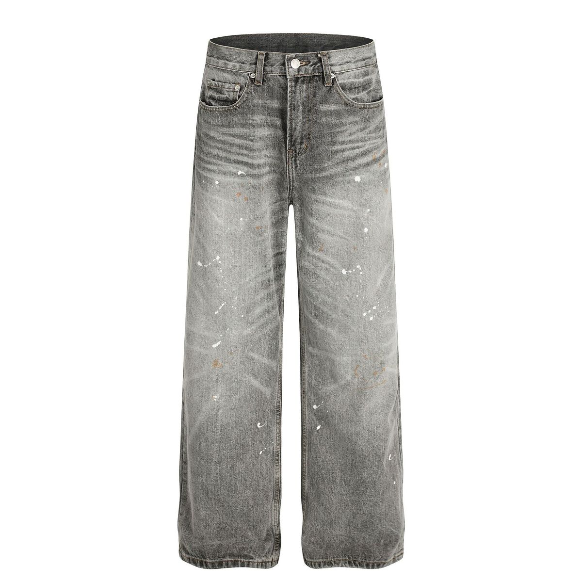 Retro Style Men's Jeans FX085 High Street American Feel Washed Gray Splatter Paint Distressed Design_mkmklike.com