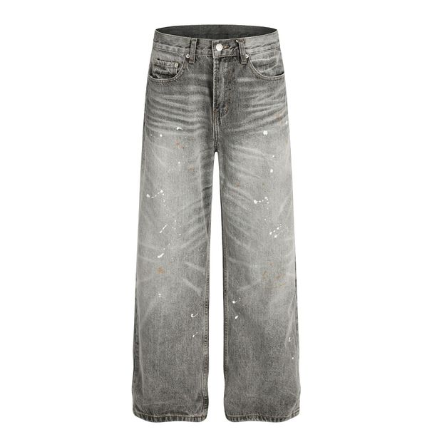 Retro Style Men's Jeans FX085 High Street American Feel Washed Gray Splatter Paint Distressed Design_mkmklike.com