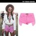 Women's Clothing Women's Low Waist Denim Shorts Decadent Style Loose Elastic Curled Pocket Beach Hot Pants Macaron Pink_mkmklike.com