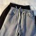 Men's Clothing Light Colored Wide Leg Jeans High Waisted Slimming Straight Leg Loose Fit Elastic Waist Trendy Long Pants For Petite Spring Autumn_mkmklike.com