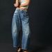 Women's Clothing Fashion Casual Women's Loose Wide Leg Pants Mid Waist Washed Denim Trousers_mkmklike.com