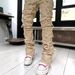 New Street Men's Jeans Fashionable Trendy Straight Leg Trousers Micro Flared Tassel Patch Pants_mkmklike.com