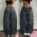 American New Fashion Geometric Pattern Embroidered Baggy Jeans Women Y2K Harajuku Vintage Hip-hop Popular Casual Wide-leg Pants_mkmklike.com