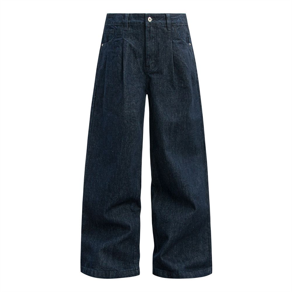 American Style Wide-Leg Jeans For Men Loose Long Street Fashion Double Pleated Design Straight Casual Dad Pants_mkmklike.com