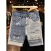 Men's Summer Distressed Denim Shorts Thin Ripped Five Point Length Slim Fit Casual Versatile Unique Patchwork Shorts_mkmklike.com