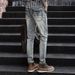 Trendy Light Blue Faux Ripped Jeans For Men Korean Style Slim Fit Stretchy Retro Skinny Trousers For Teenagers_mkmklike.com