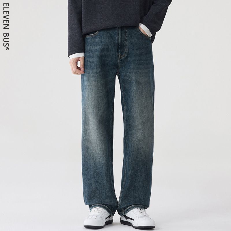 Men's Relaxed Straight-Leg Jeans – Vintage Washed Stretch Denim Pants With High-Street Aesthetic_mkmklike.com