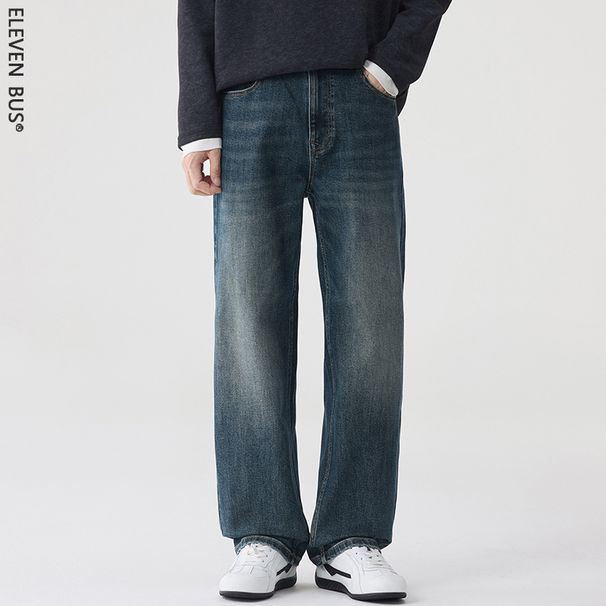 Men's Relaxed Straight-Leg Jeans – Vintage Washed Stretch Denim Pants With High-Street Aesthetic_mkmklike.com