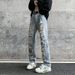 2025 Spring/Summer High Street Brand Personalized Perforated Jeans For Men's Trendy Straight Fit With Zipper Split Long_mkmklike.com