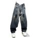 Men's Graffiti Paint-Splatter Denim Pants – Oversized Streetwear Jeans With Drawstring Waist & Relaxed Fit (Black, M-Xxxl)_mkmklike.com