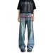 High Street American Alphabet Printed Jeans Men's Niche Retro Trendy Brand Washed Loose Straight Pendant Wide Leg Pants_mkmklike.com