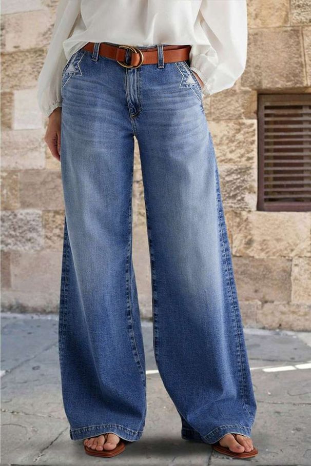 Women's Clothing Retro Wide Leg Jeans Women's Embroidered Stretch Straight Pants Casual Trousers_mkmklike.com