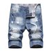 Summer Thin Denim For Men, Distressed Mid-Length Korean Style Trendy Loose Straight Printed Men's Five-Point Shorts_mkmklike.com